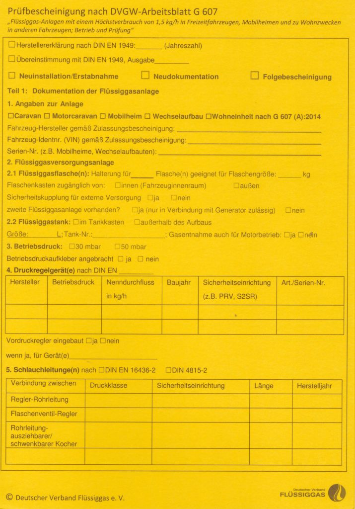 Gelbes Prüfbuch für G607 Prüfung und Bescheinigung nach DVFG