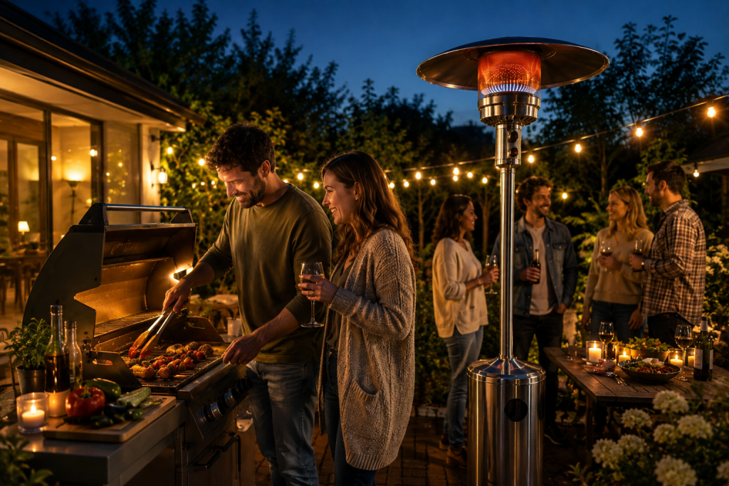 Private Grillparty an einem kühlen Sommerabend